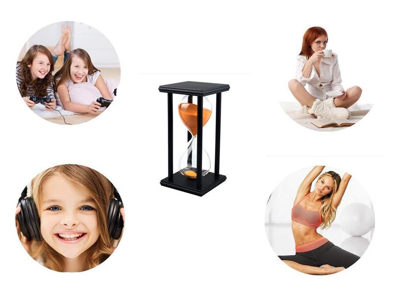 Lodunsyr Sandglass 60 Minutes Timer Hourglass for Ornament Decoration Restaurant Living Room Home Closet Office Desk Bedroom Party Festival Christmas Wooden Frame Sand Timer Clock Orange - Image 4